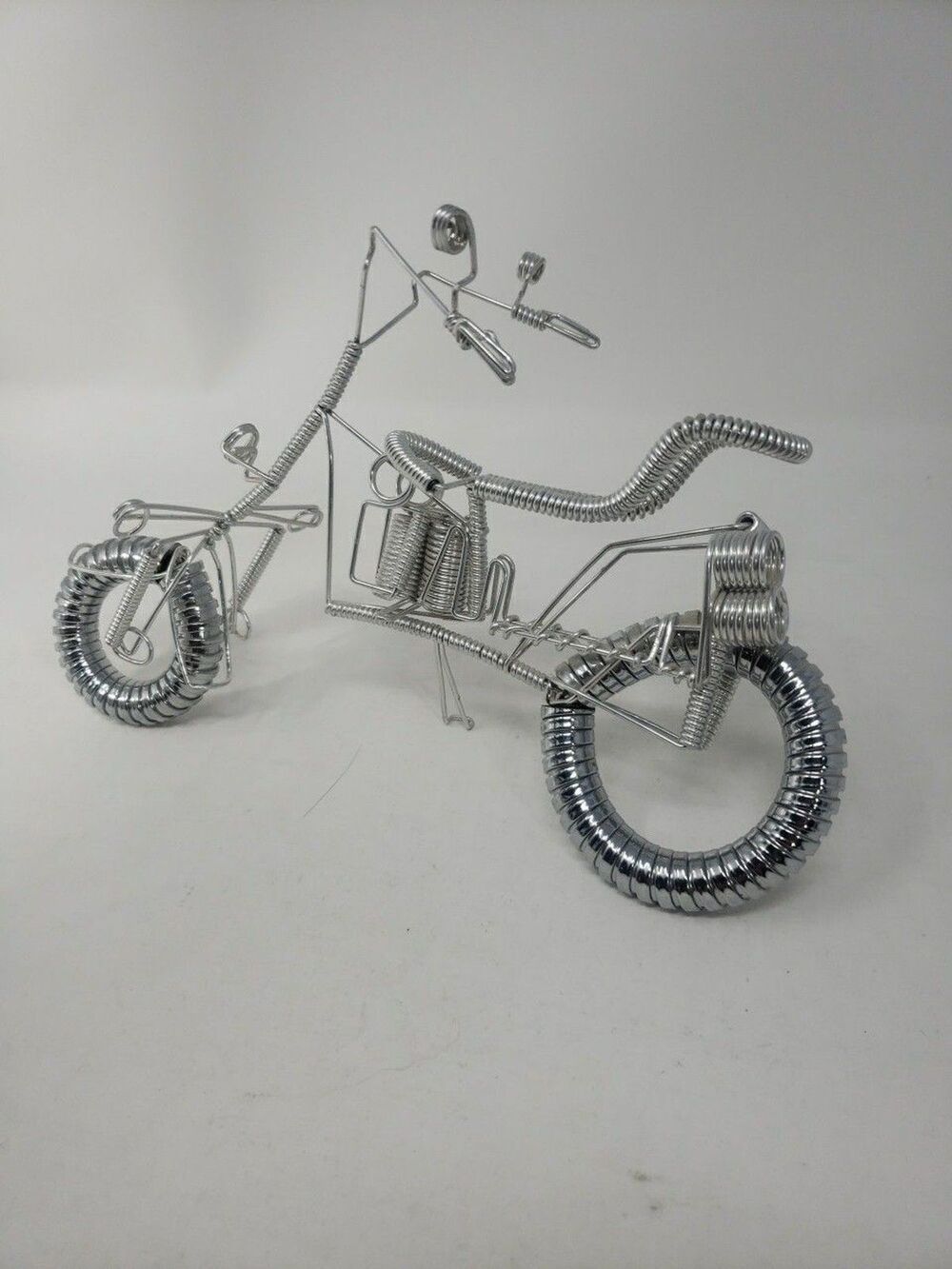 Vintage Motorcycle Wire Folk Art Metal Decor Chrome Bendable Unique Collectible
